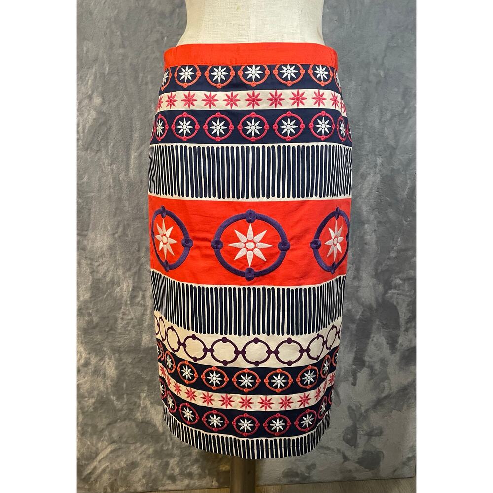 Boden colorful embroidered pencil skirt nautical geometric 4 Tall artsy preppy - Picture 1 of 8